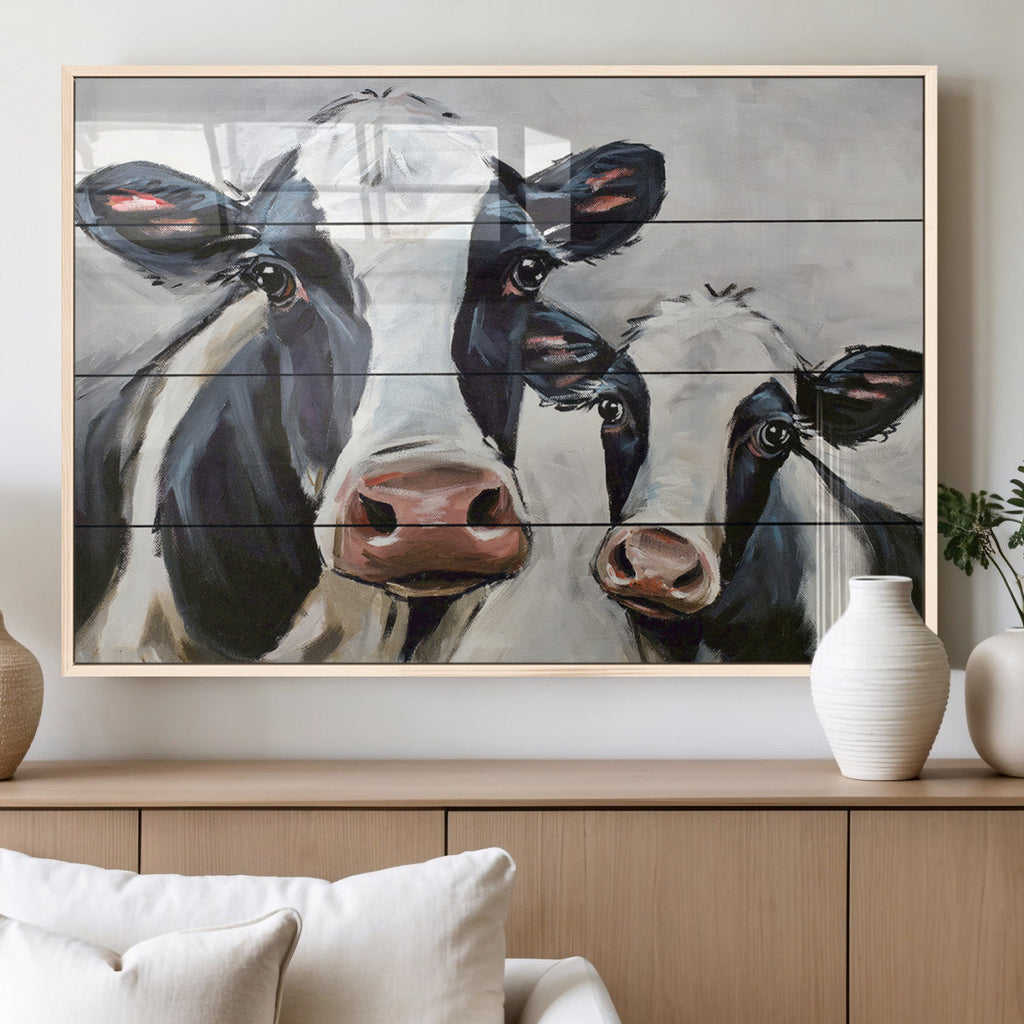 Vintage Baby and Mom Cattle Wall Art Canvas Print