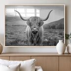 Black White Scottish Highland Cow Canvas Farm Wall Art