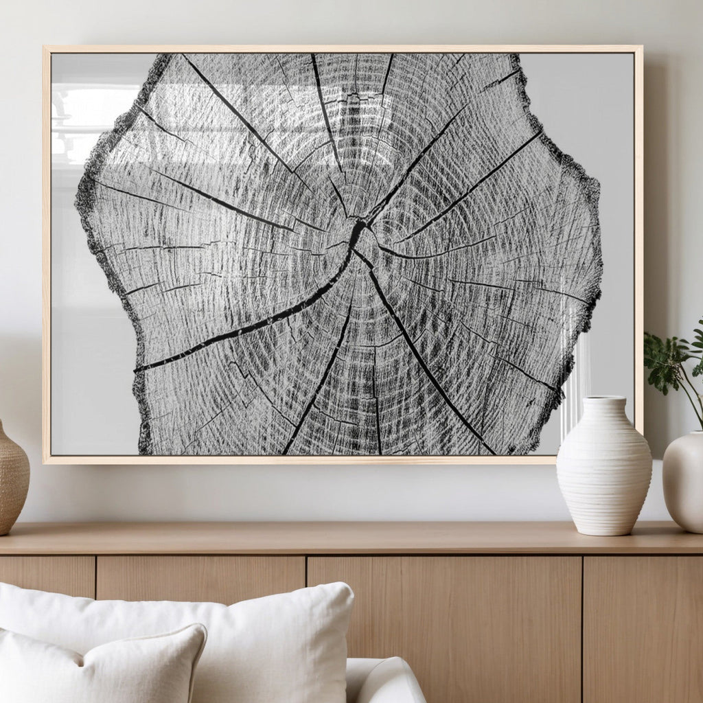 Rustic Tree Ring Wall Art Canvas Print, Framed and Ready to Hang