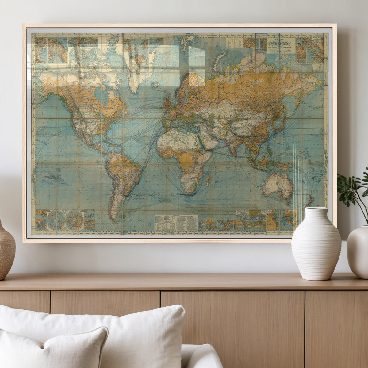 Push Pin World Map Canvas Print | Travel Tracker Wall Art for Couples