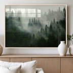 Misty Forest Wall Art | Tranquil Green Woodland Canvas Print