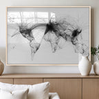 Abstract World Map Wall Art | Framed Geometric Line Canvas