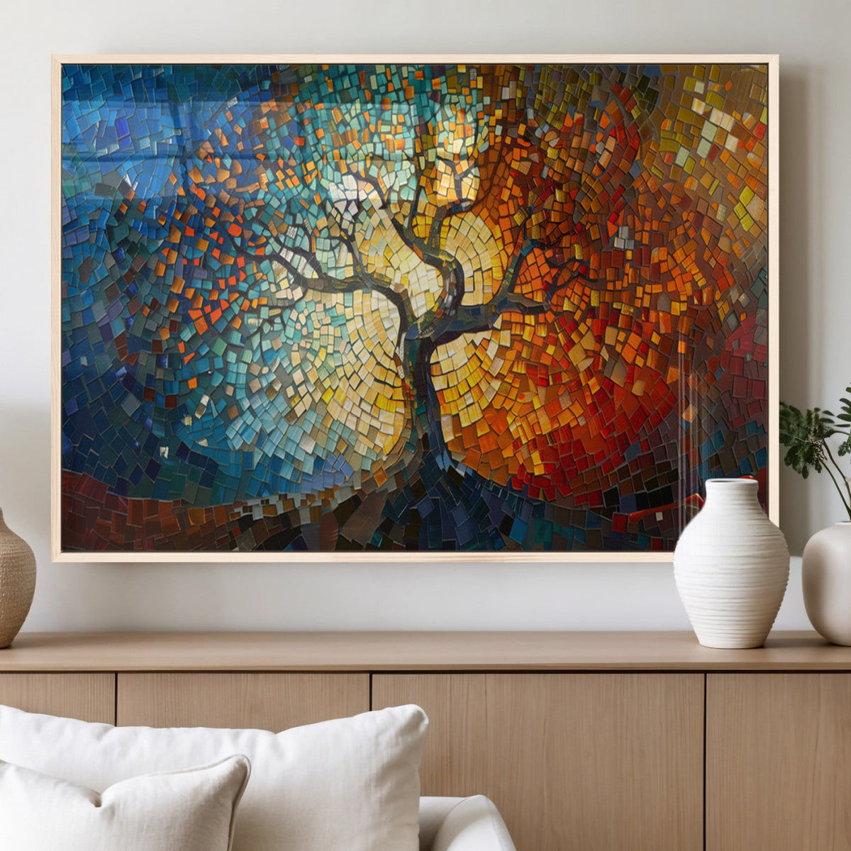 Yggdrasil Tree of Life Mosaic Stained Glass Wall Art Canvas Print