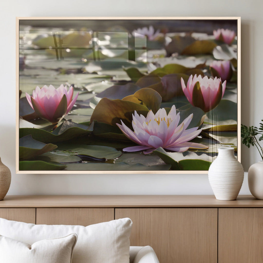 Lotus Flower Wall Art Canvas Print, Water Lily Large Wall Art for Yoga Room Decor