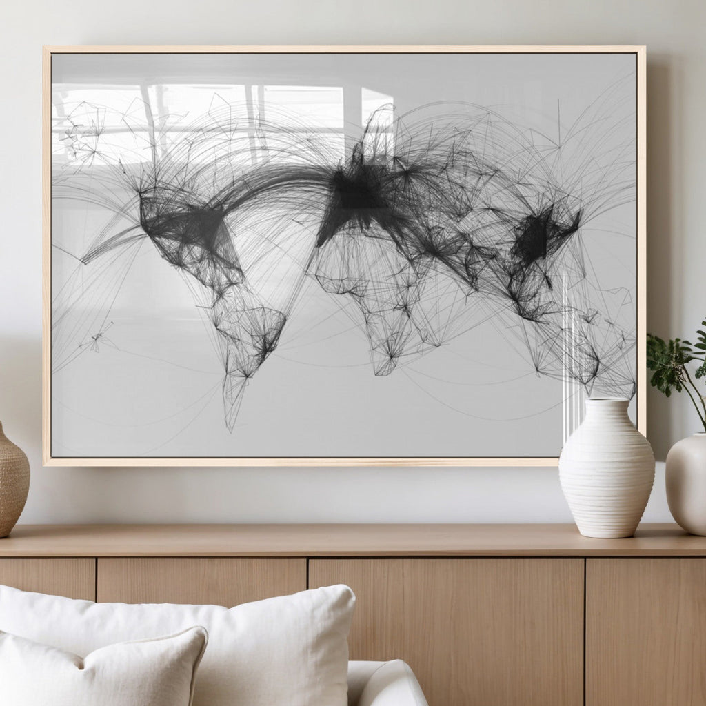 Flight Routes Air Traffic Map Canvas Wall Art, World Flight Routes Print