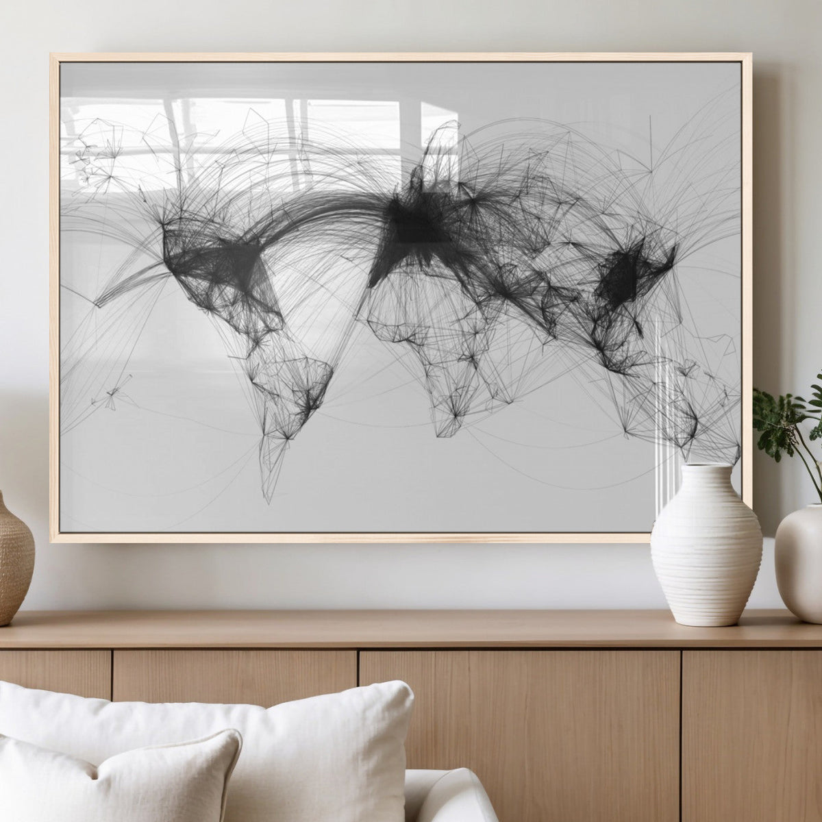 Flight Routes Air Traffic Map Canvas Wall Art, World Flight Routes Print