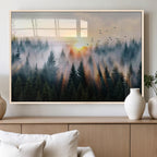Abstract Forest Wall Art, Serene Nature Canvas Print with Misty Forest Design for Modern Home Decor