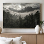 Moody Forest Wall Art | Framed Mountain Fog Canvas Artwork