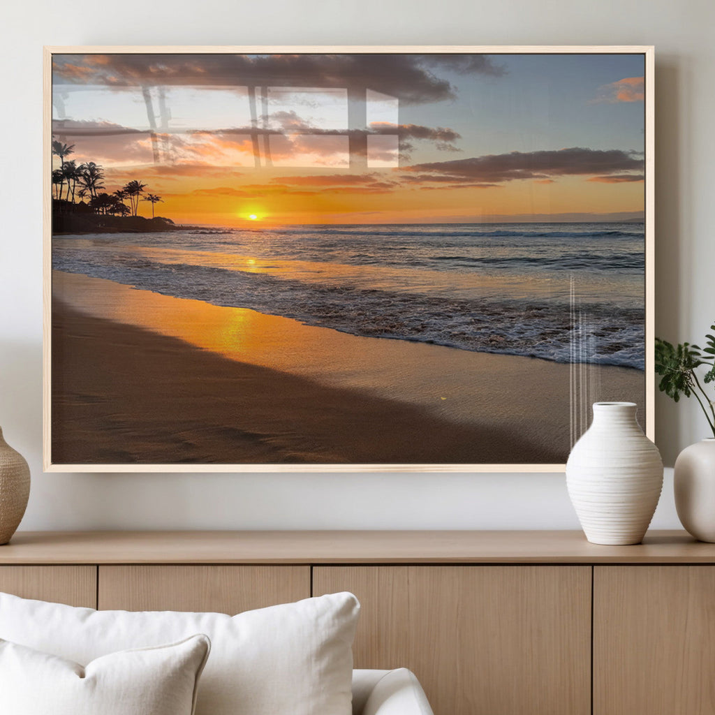 Tropical Beach Wall Art | Framed Sunset Ocean Canvas