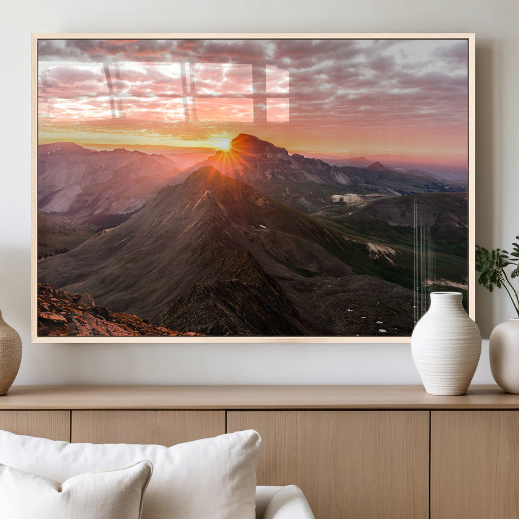 Mountain Sunrise Wall Art | Framed Alpine Ridge Canvas