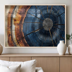 Framed Abstract Tree Ring Wall Art Print, Natural Rustic Wood Grain Canvas Print