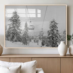 Snowy Ski Lift Wall Art | Framed Winter Forest Canvas