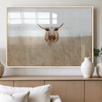 Texas Longhorn Wall Art Canvas Print, Framed Lone Cattle and Longhorn Bull Scene