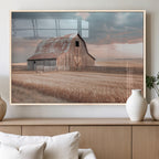 Rustic Barn Wall Art Canvas Print, Framed Wheat Field Scene