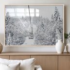 Snowy Ski Lift Wall Art | Framed Winter Mountain Canvas