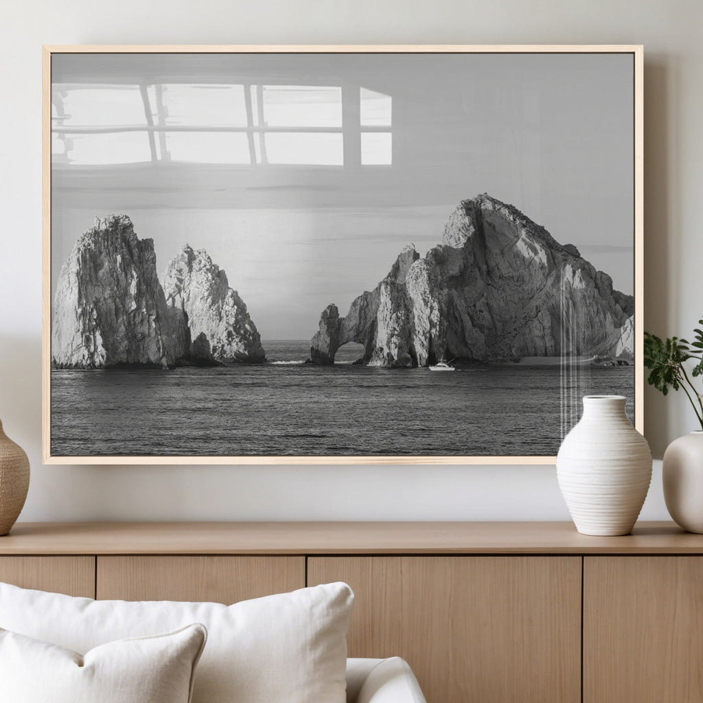 Coastal Wall Art | Framed Black White Ocean Canvas Artwork