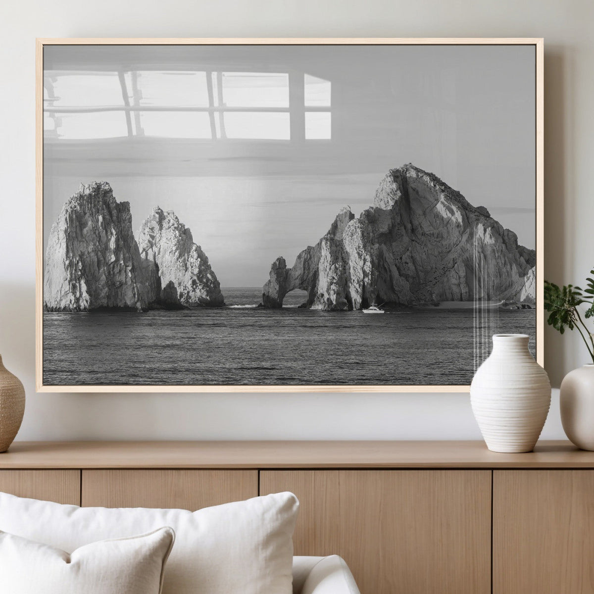 Coastal Wall Art | Framed Black White Ocean Canvas Artwork