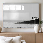 Surfer Cliffs Wall Art Canvas Print, Framed Black White Beach and Ocean Waves