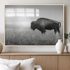Bison Wall Art Canvas Print, Framed Rustic Wildlife Scene with Wild Buffalo
