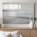 Black and White Seascape Wall Art Canvas Print, Framed Misty Ocean Waves