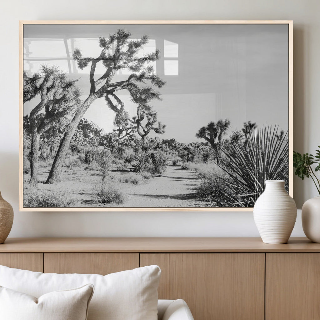 Joshua Tree Wall Art | Black & White Canvas Print, Nature Serenity Decor