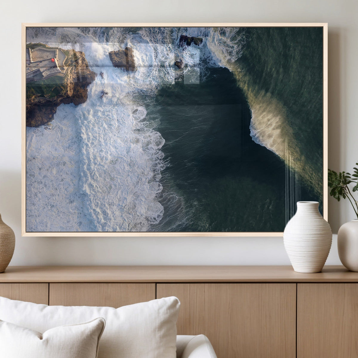Ocean Wave Wall Art | Aerial Coastal View Canvas Artwork