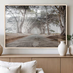 Cypress Tunnel Wall Art | Framed Misty Road Canvas Artwork