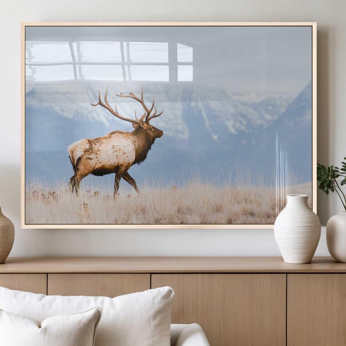 Elk Photography Wall Art Canvas Print, Framed Mountain Wildlife Art, Rustic Lodge Decor