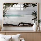 Tropical Surf Wall Art Canvas Print, Framed Palm Tree View Art, Boho Beach House Decor