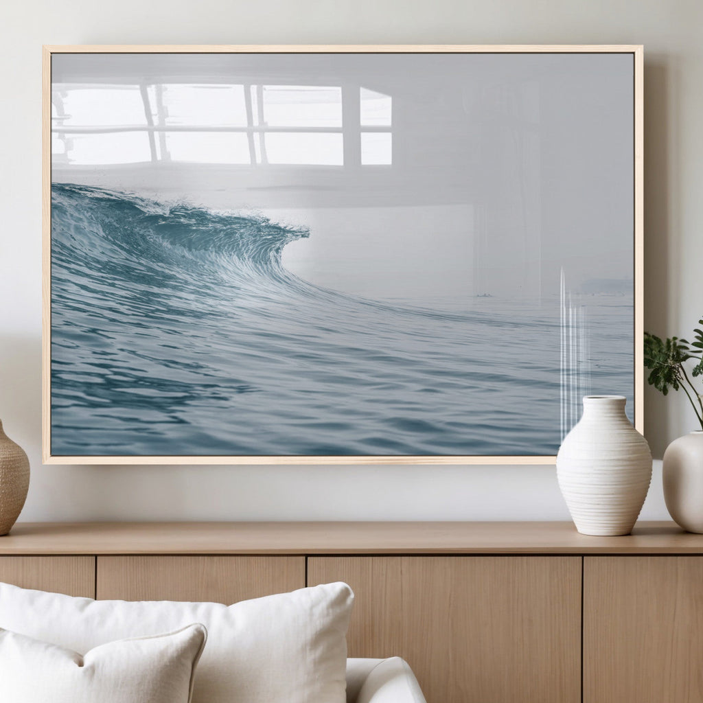 Ocean Wave Wall Art Canvas Print, Framed Coastal Decor Art, Modern Minimalist Ocean