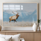 Mountain Elk Wall Art Canvas Print, Framed Rustic Wildlife Art, Lodge Style Decor
