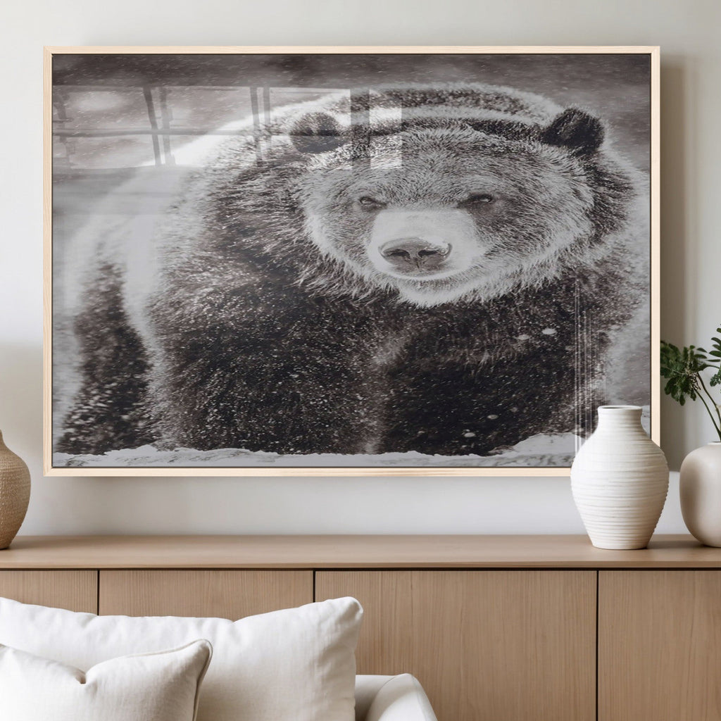 Grizzly Bear Wall Art Canvas Print, Framed Rustic Lodge Art, Wildlife Photography