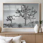 Joshua Tree Wall Art Canvas Print, Framed Black and White Desert Landscape Artwork