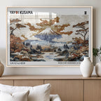 Modern Japanese Wall Art Canvas Print, Framed Abstract Mount Fuji Landscape, Yayoi Kusama Canvas Wall Art