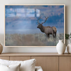 Elk Wall Decor Canvas Print, Framed Rustic Wildlife Art, Mountain Elk Landscape