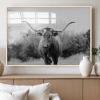Longhorn Photography Wall Art Canvas Print, Framed Western Cow Texas Ranch Decor