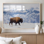 Bison Snow Wall Art Canvas Print, Framed Wildlife Scene, Western Ranch Style Decor