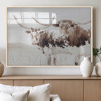 Longhorn Cow Wall Art Canvas Print, Framed Rustic Cattle Art, Sepia Western Decor