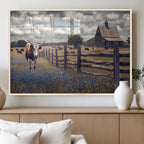 Texas Longhorn Canvas Wall Art Print, Framed Rustic Barn Farmhouse Decor