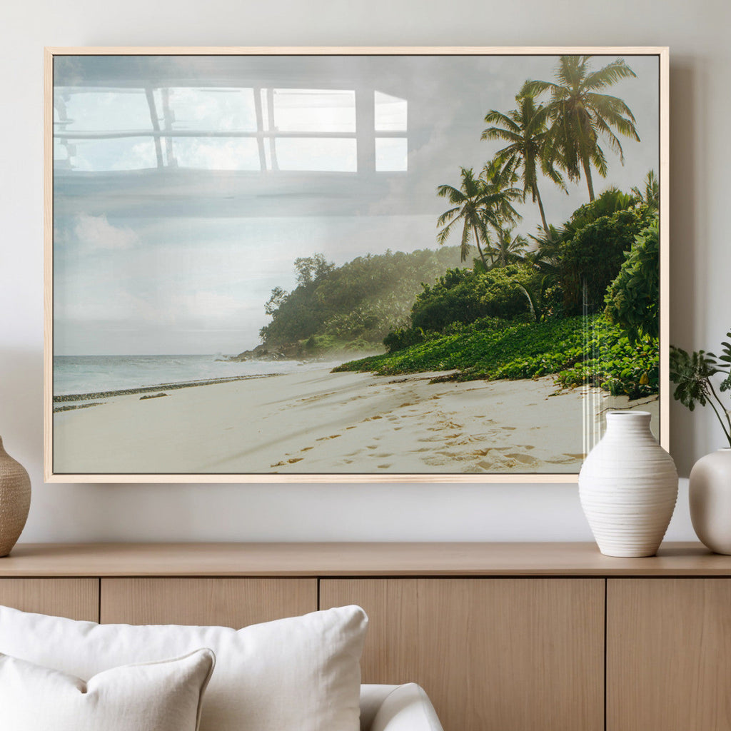 Relaxing Beach Wall Art Canvas Print, Framed Ocean View Coastal Serenity