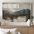 Mountain Landscape Wall Art Canvas Print, Framed Snowy Peaks Alpine Winter