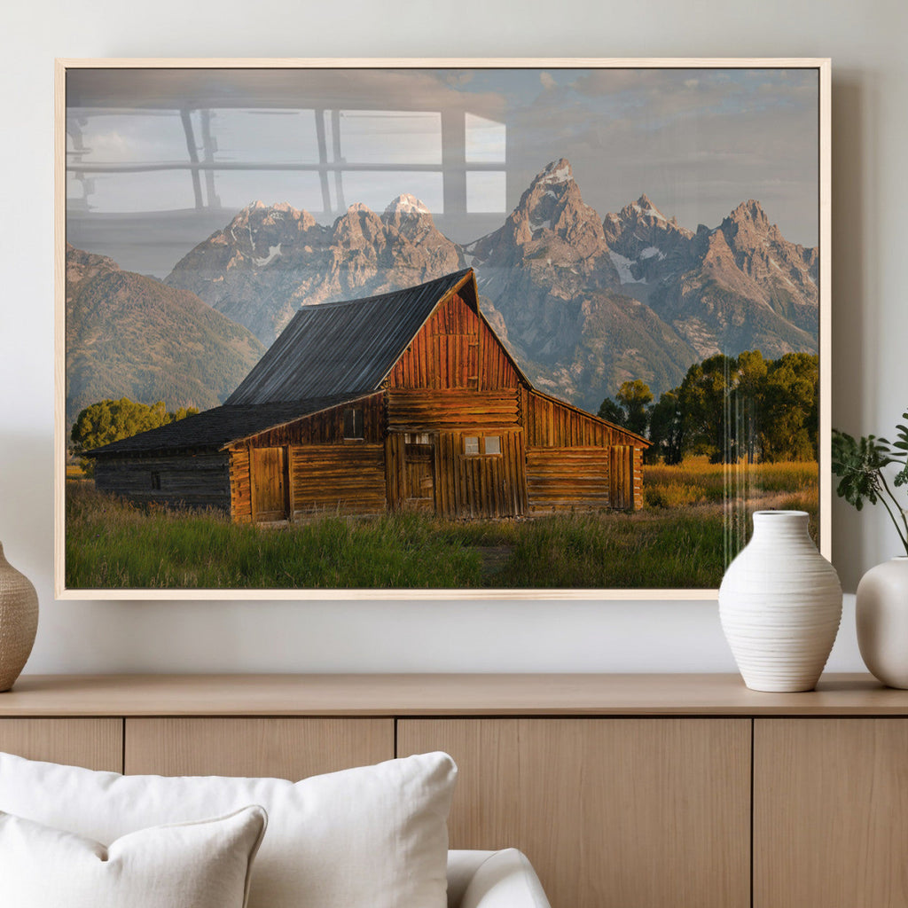 Rustic Barn Wall Art Canvas Print, Framed Western Landscape Art, Farmhouse Style Decor