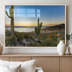 Saguaro Cactus Wall Art Canvas Print, Framed Desert Sunset Southwestern