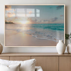 Beach Sunset Wall Art Canvas Print, Framed Ocean Waves Summer Escape