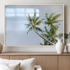 Palm Trees Wall Art Canvas Print, Framed Tropical Coastal Scene Under Blue Sky