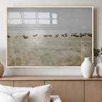Bison Herd Wall Art Canvas Print, Framed Western Landscape with Bison in Grassland