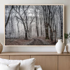 Winter Forest Wall Art Canvas Print, Framed Frosty Woodland with Misty Trees