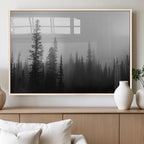 Misty Pines Wall Art Canvas Print, Framed Woodland Minimalist Black and White