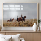 Western Cowboys Wall Art Canvas Print, Framed Horseback Riders on a Rustic Prairie
