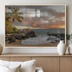 Tropical Beach Wall Art Canvas Print, Vibrant Hawaiian Sunset with Ocean Waves